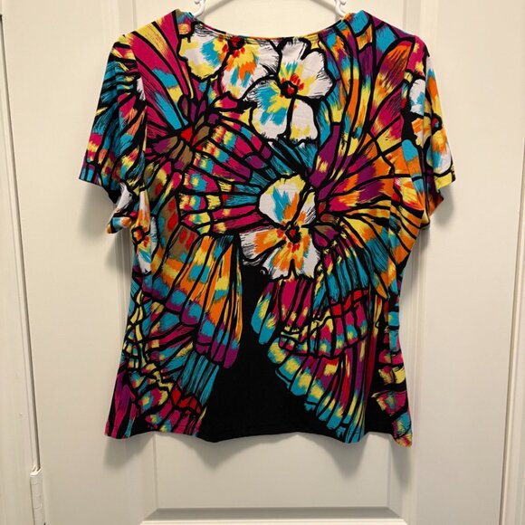 Investments Petites Abstract Floral Multicolor Short Sleeve Top – Size Large EUC - Picture 4 of 7